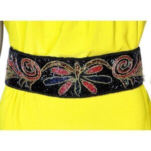 Vintage 80s Hand Beaded High-Waisted Cocktail Party Seed Bead Statement Belt